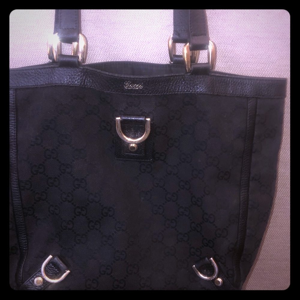 Authentic GG Abbey Canvas Handbag Leather Trim